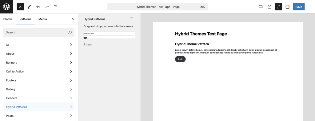 Example of a adding a new pattern to a page.
