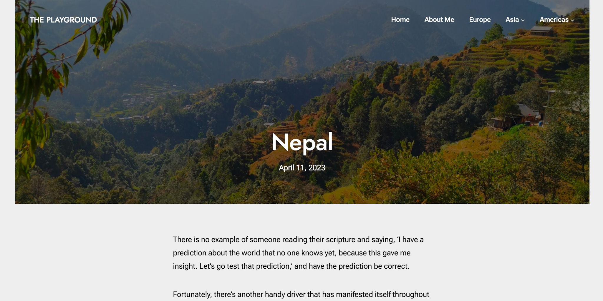 WordPress site header with a Cover block background. It has padding to the left and right of it so that it doesn't stretch the full width of the screen.