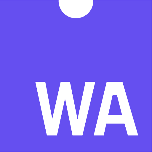 The WebAssembly logo. A purple square with the WA letters in white on the bottom right.