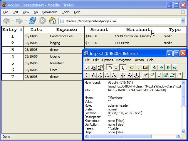 Inspecting spreadsheet header with role=columnheader