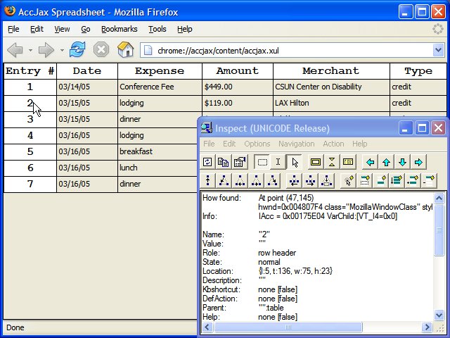 Inspecting spreadsheet header with role=rowheader