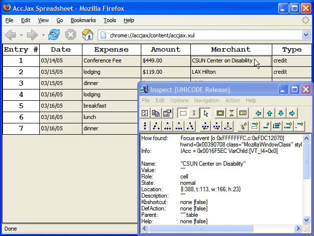 Inspecting focused spreadsheet cell
