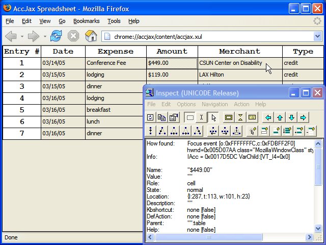 Inspecting cell focused by keyboard navigation